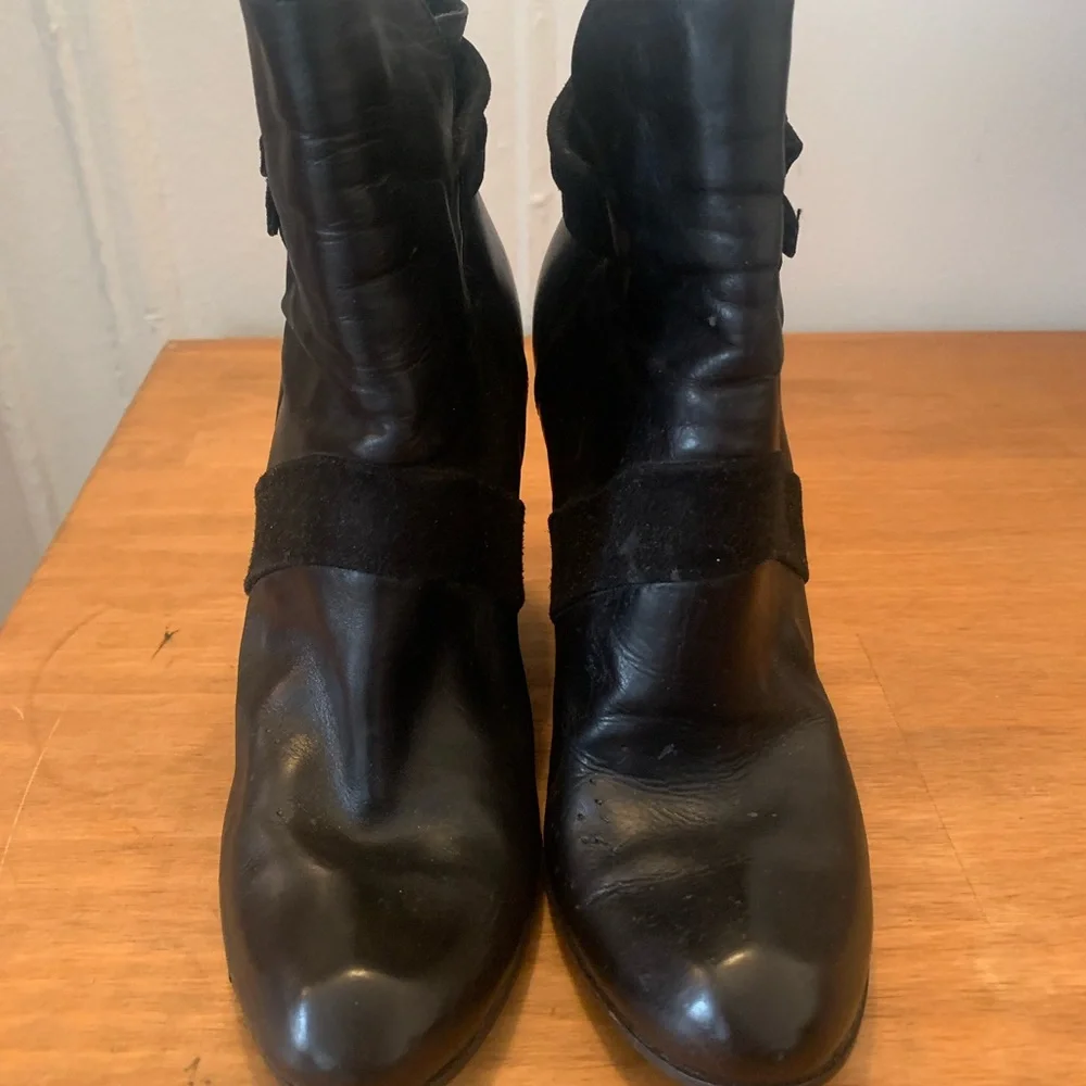 Costume National Women’s Black Wedge Boots with Velvet Accent and Straps - 38 - Picture 2 of 5